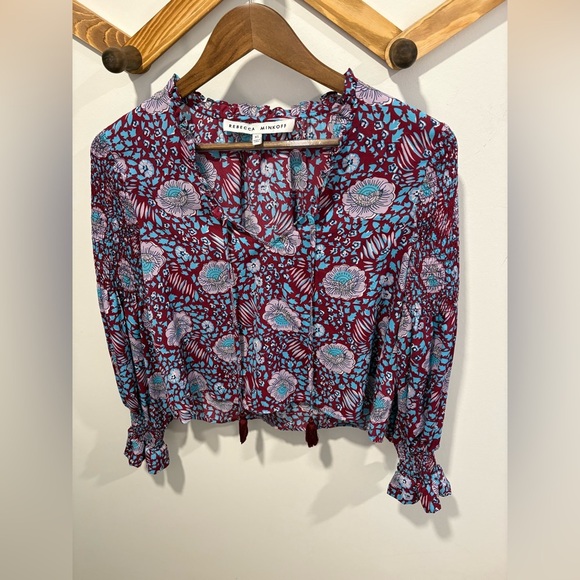 🌟Rebecca Mincoff Penelope floral smocked tassels ties top women's size Medium🌟 - Picture 2 of 10